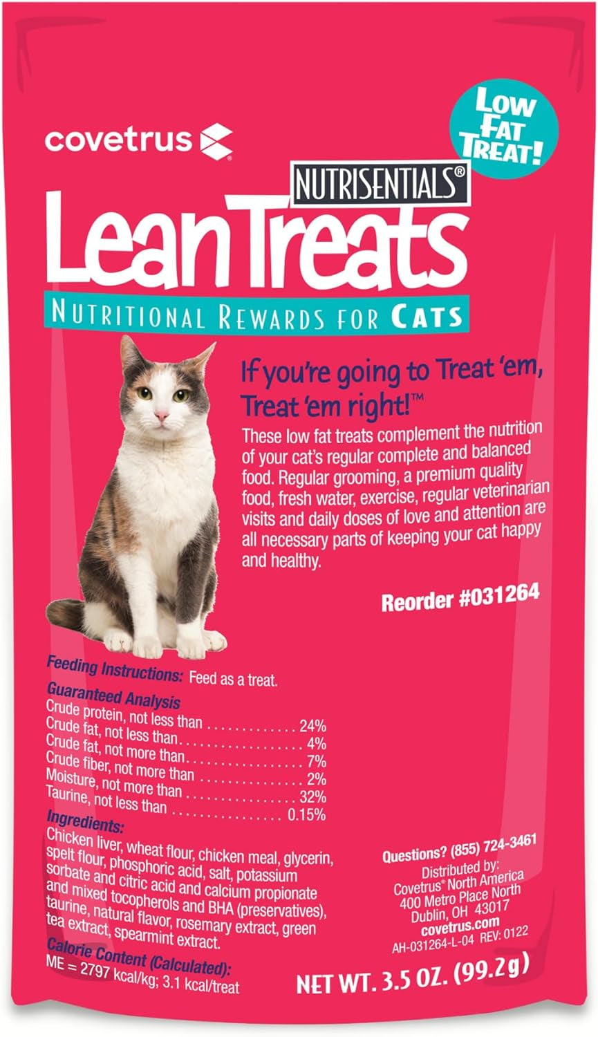 Nutrisential Lean Treats for Cats - Soft Cat Treats for Small, Medium, Large Cats - Nutritional Low Fat Bite Size Feline Treats - Chicken Flavor - 3 Pack - 3.5Oz