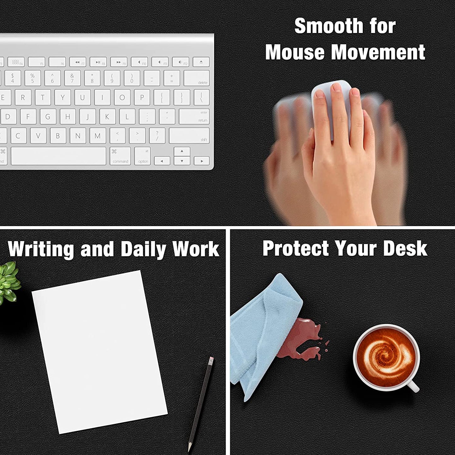 Desk Pad, 35.5" X 17" PU Leather Desk Mat, M Extended Mouse Pad, Waterproof Desk Blotter Protector, Ultra Thin Large Laptop Keyboard Mat, Non-Slip Desk Writing Pad for Office Home, Black