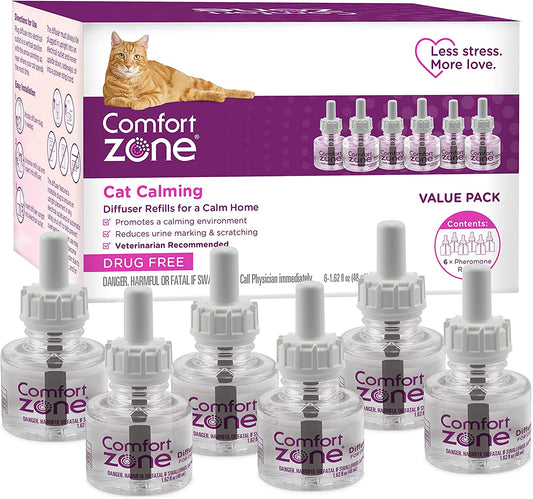 Cat Calming Diffuser Refills Value Kit: 6 Pack; Pheromones to Reduce Stress, Spraying & Scratching