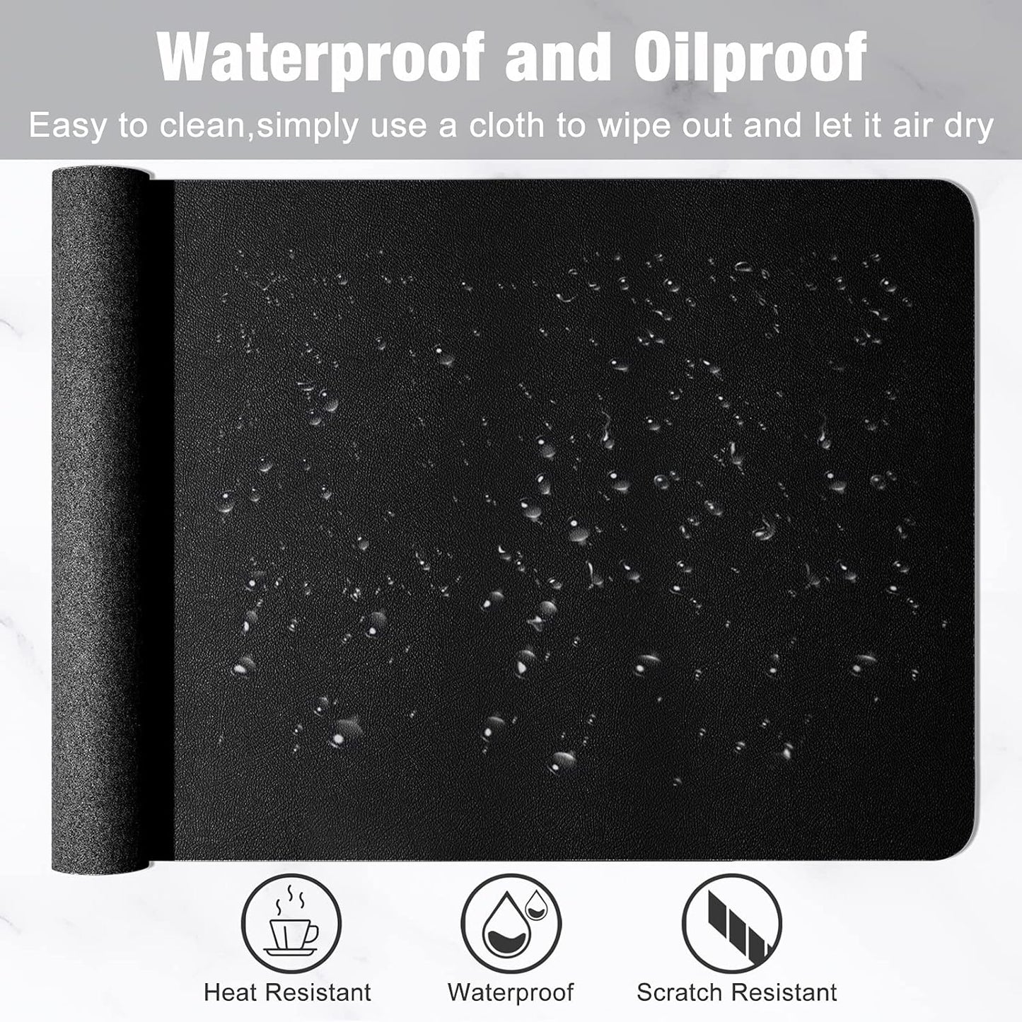 Desk Pad, 35.5" X 17" PU Leather Desk Mat, M Extended Mouse Pad, Waterproof Desk Blotter Protector, Ultra Thin Large Laptop Keyboard Mat, Non-Slip Desk Writing Pad for Office Home, Black