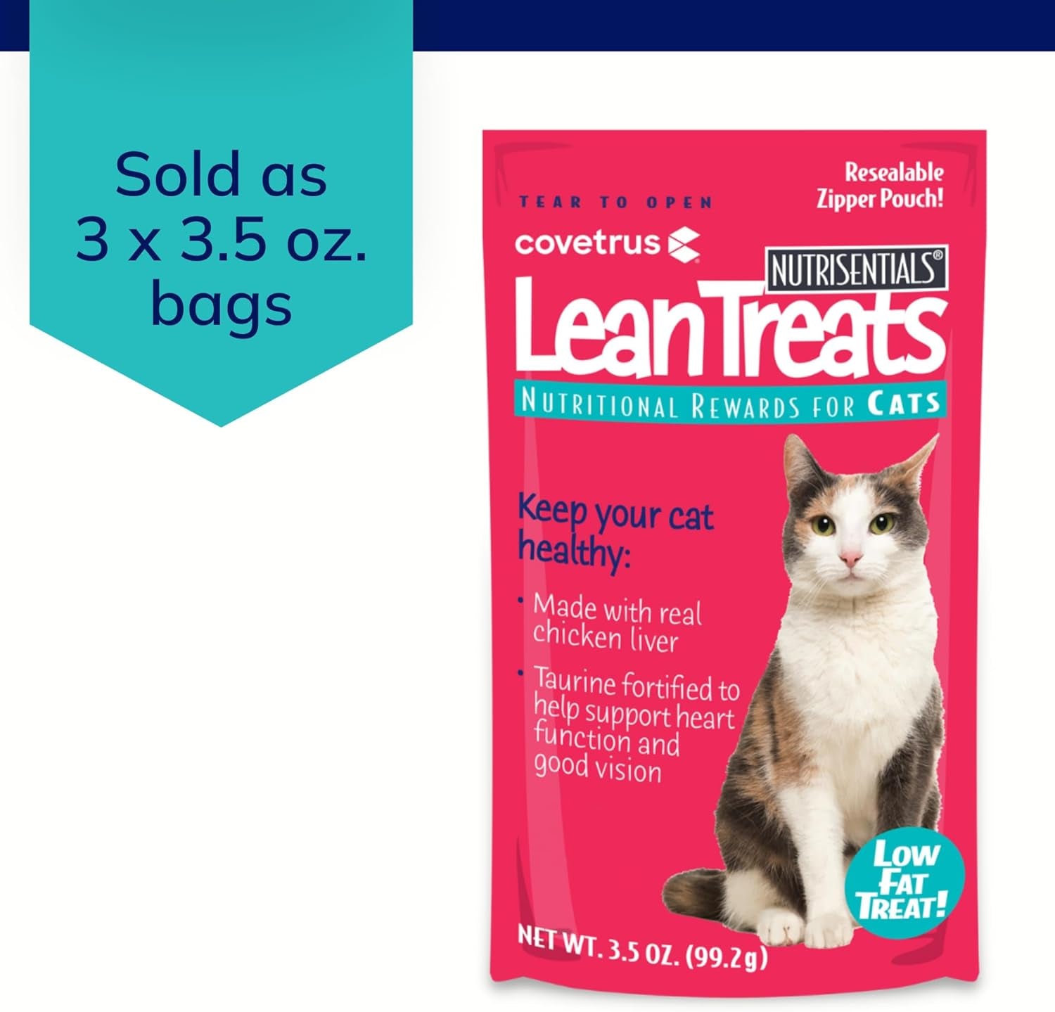 Nutrisential Lean Treats for Cats - Soft Cat Treats for Small, Medium, Large Cats - Nutritional Low Fat Bite Size Feline Treats - Chicken Flavor - 3 Pack - 3.5Oz