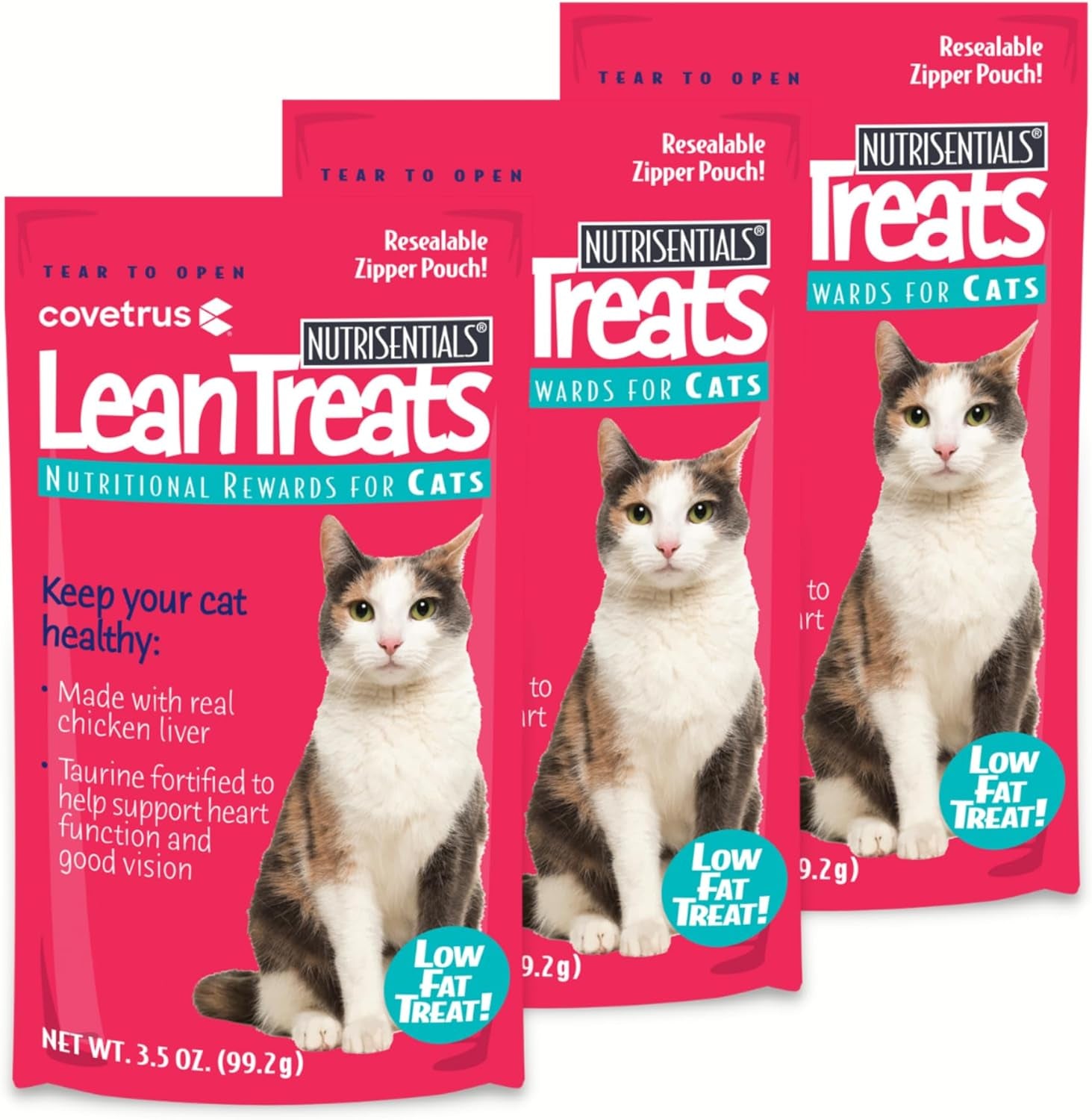 Nutrisential Lean Treats for Cats - Soft Cat Treats for Small, Medium, Large Cats - Nutritional Low Fat Bite Size Feline Treats - Chicken Flavor - 3 Pack - 3.5Oz