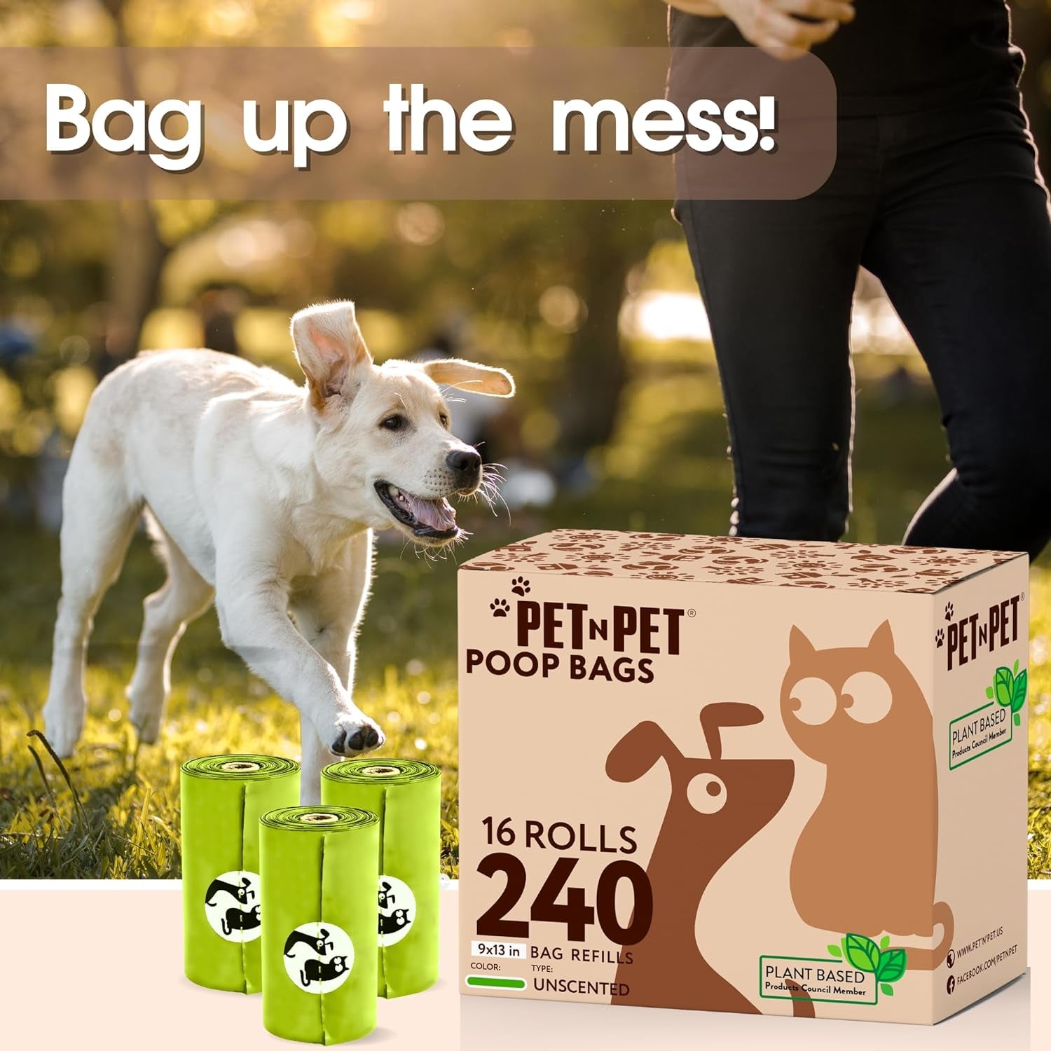 Poop Bags for Dogs, 240 Counts Compostable Dog Poop Bags Rolls, Dog Bags for Poop, Thick Dog Poop Bag Rolls, Doggy Poop Bags, 100% Leak-Proof Easy to Use Pet Poop Bags