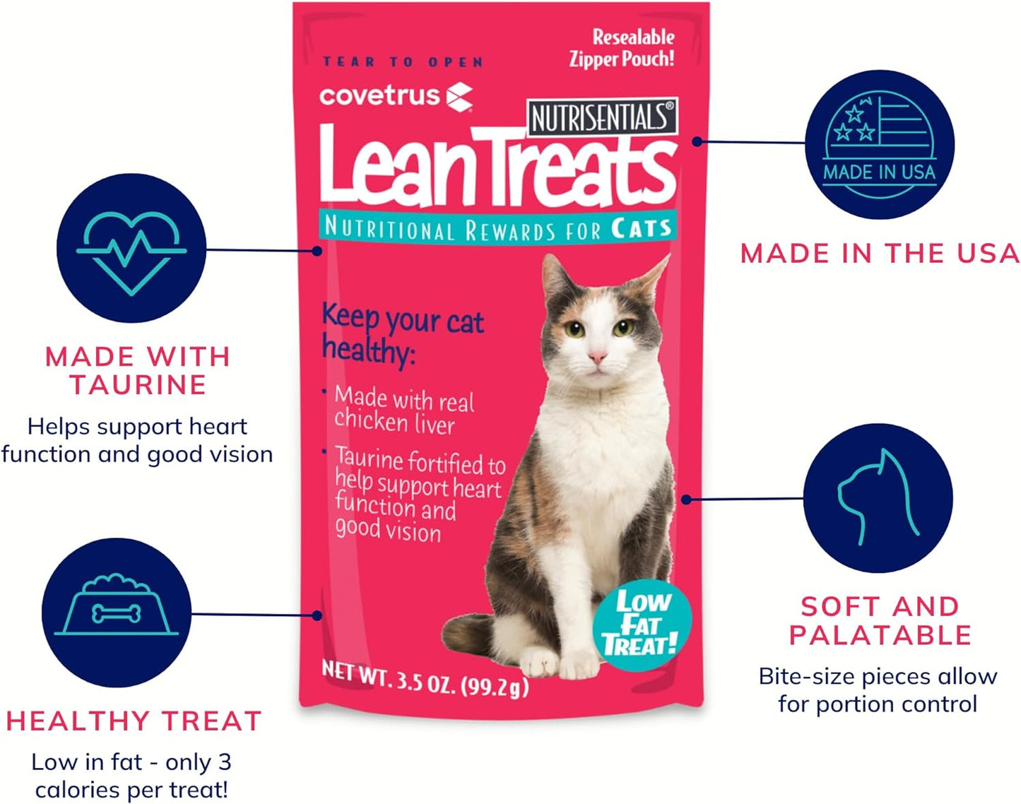 Nutrisential Lean Treats for Cats - Soft Cat Treats for Small, Medium, Large Cats - Nutritional Low Fat Bite Size Feline Treats - Chicken Flavor - 3 Pack - 3.5Oz